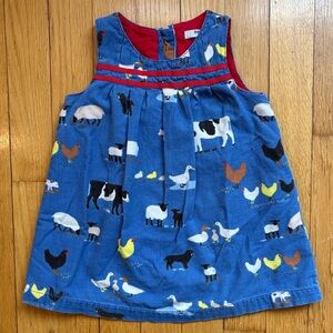 Baby Boden 6-12M Blue Corduroy Farm Animal Jumper Dress with Red Lining